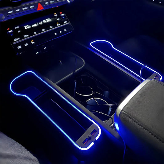 LED Car Seat Crevice Storage Box – Seat Gap Organizer with Cup Holder & Dual USB Charging Ports