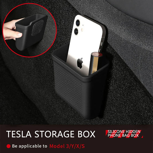 Silicone Car Storage Box for Tesla Model 3/Y/S/X (2017–2023) – Hidden Organizer Tray & Multi-Purpose Holder