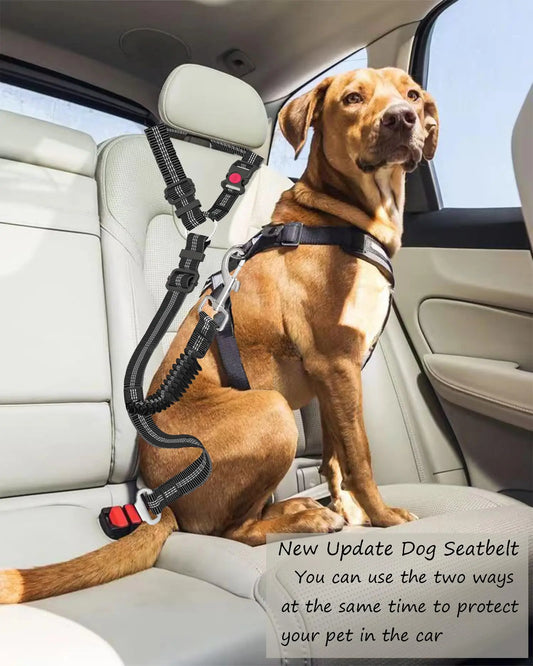 Adjustable & Heavy-Duty Dog Car Seat Belt – Striped Nylon Large Dog Traction Rope for Car Rides