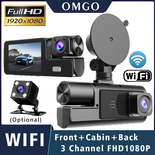 3-Camera Car DVR – 1920P WiFi Dash Cam with Inside & Outside Recording