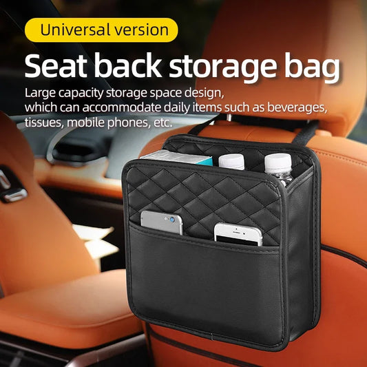 Universal Leather Car Seat Storage Bag – Multifunctional Backseat Organizer