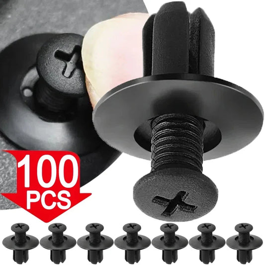 5/100X 8mm Hole Door Rivet Plastic Clip Fasteners – Black Push Pin Retainer Clips for Cars
