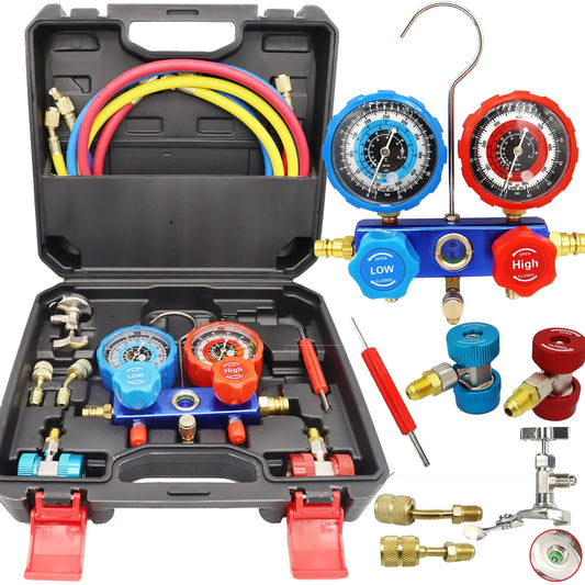 Car AC Manifold Gauge Hose Kit – Refrigerant Pressure Tool Set for R22, R134a, R410A, R404A