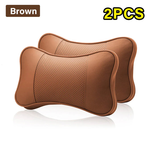 2PCS Cowhide Car Neck Pillows – Universal Headrest Support