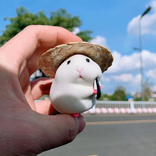 Cute Hamster with Straw Hat Car Ornament – Dashboard Decoration for Auto Interior