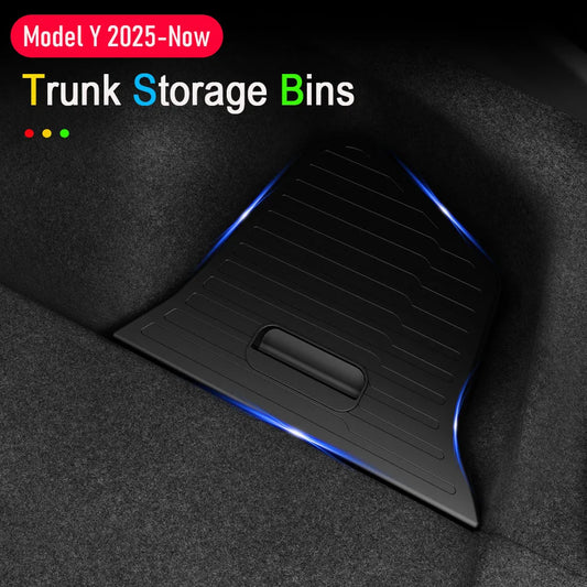Tesla Model Y Juniper 2025 Rear Trunk Side Storage Organizer – TPE Bin with Flocking Mat & Partition Board