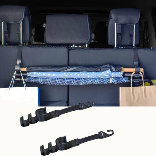 2pcs Car Back Seat Hooks – Multi-Function Rear Headrest Hanging Hooks & Umbrella Holders