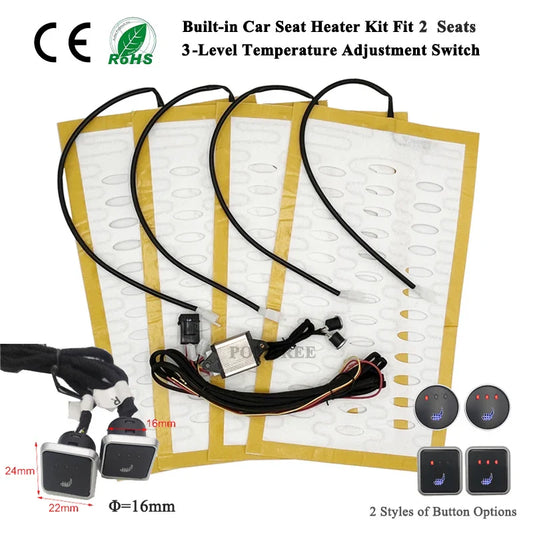 Universal Built-In Car Seat Heater Kit – 12V Alloy Wire Heating Pads for 2 Seats with 3-Level Dual Control Switch