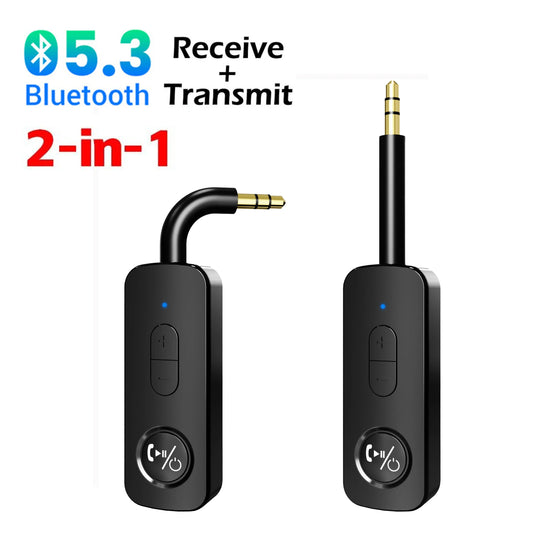 3.5mm AUX Bluetooth 5.3 Receiver & Transmitter – 2-in-1 Wireless Audio Adapter for TV, Headset, Car Radio & Speakers