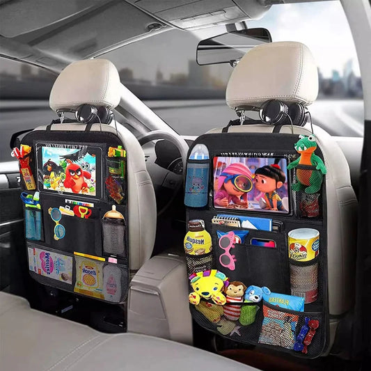 Car Backseat Organizer with Touch Screen Tablet Holder – Multi-Pocket Seat Back Protector