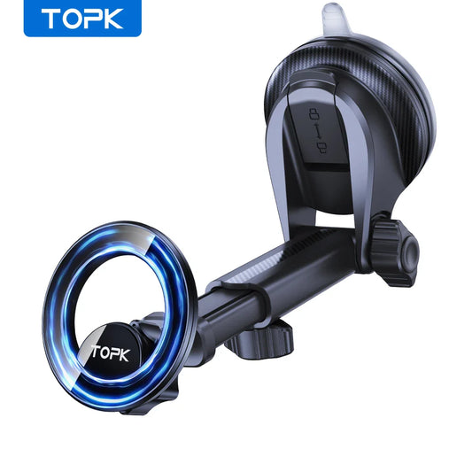 TOPK MagSafe Car Phone Holder – Magnetic Phone Mount with Retractable Arm for Dashboard & Windshield