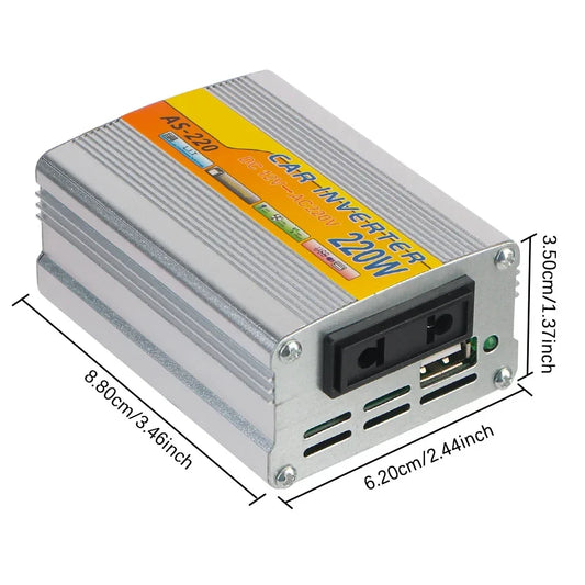 220W Car Power Inverter – DC 12V to AC 220V Converter with USB & Battery Clip
