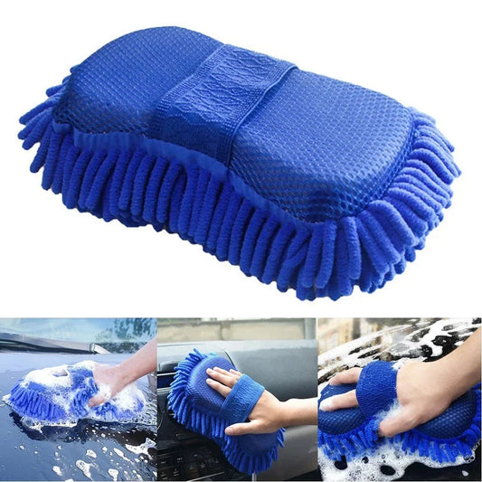 1PC Blue Microfiber Chenille Car Wash Sponge – Soft Cleaning Brush & Washing Pad