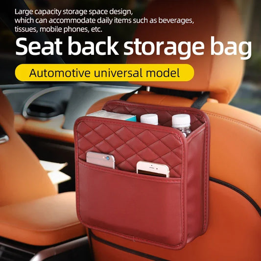 Universal Leather Car Seat Storage Bag – Multifunctional Backseat Organizer