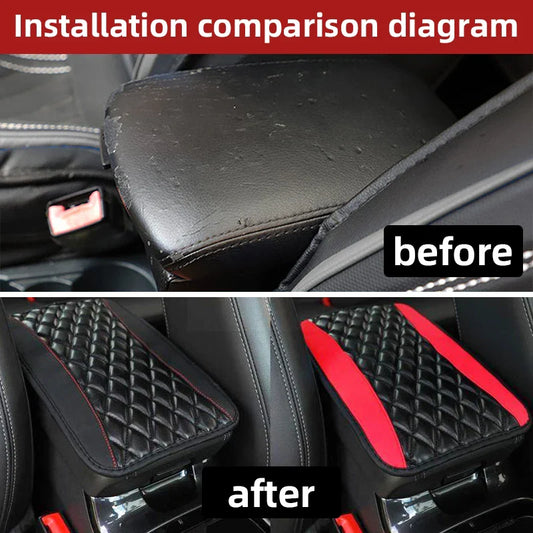 Car Armrest Cover Mat – Universal PU Leather Center Console Pad (Black)