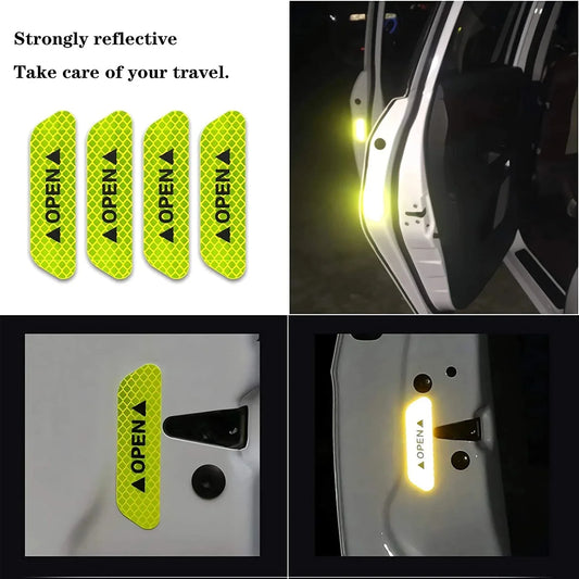 4PCS Fluorescent Car Reflective Warning Strips – Safety Stickers for Lada, Opel Astra & More