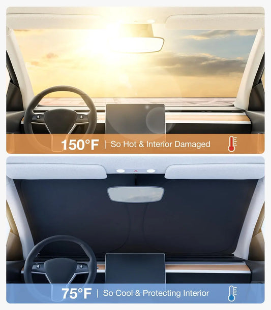 2025 For Tesla Model Y Juniper / Model 3 Highland – Windshield Sunshade with Storage Bag