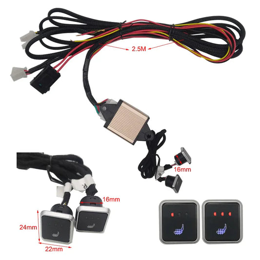 Universal Built-In Car Seat Heater Kit – 12V Alloy Wire Heating Pads for 2 Seats with 3-Level Dual Control Switch