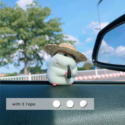 Cute Hamster with Straw Hat Car Ornament – Dashboard Decoration for Auto Interior