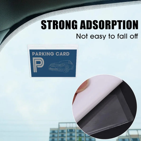 Car Windshield Transparent Card Holder – Parking Pass & ID Label Set with Adhesive Protective Film