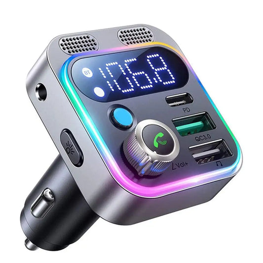 2024 Bluetooth 5.3 FM Transmitter – Dual Mic, Deep Bass, 48W PD & QC3.0 Car Charger