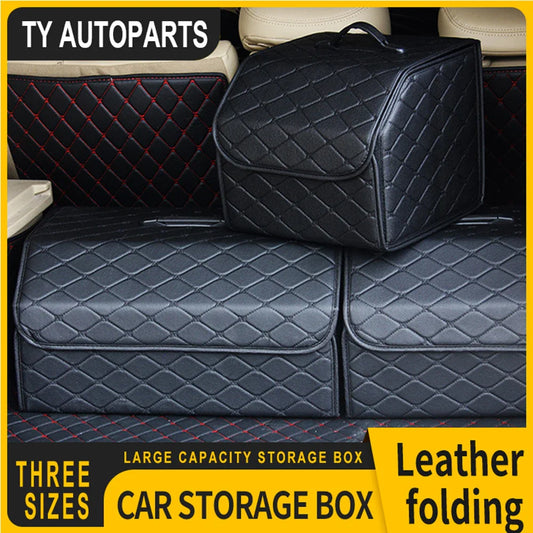 Car Trunk Organizer Box – Large Capacity Folding Leather Storage Bag