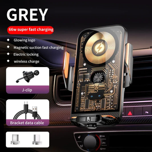 66W Wireless Car Phone Holder – Intelligent Infrared Air Vent Clip for iPhone, Samsung, Xiaomi & Universal Smartphones