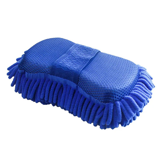 1PC Blue Microfiber Chenille Car Wash Sponge – Soft Cleaning Brush & Washing Pad