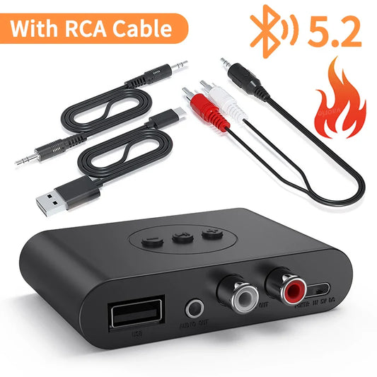 Bluetooth 5.2 Audio Receiver with NFC – Wireless Adapter with USB, U Disk, 3.5mm AUX & RCA for Car, Speaker, Amplifier