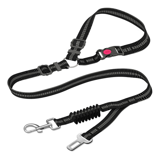 Adjustable & Heavy-Duty Dog Car Seat Belt – Striped Nylon Large Dog Traction Rope for Car Rides
