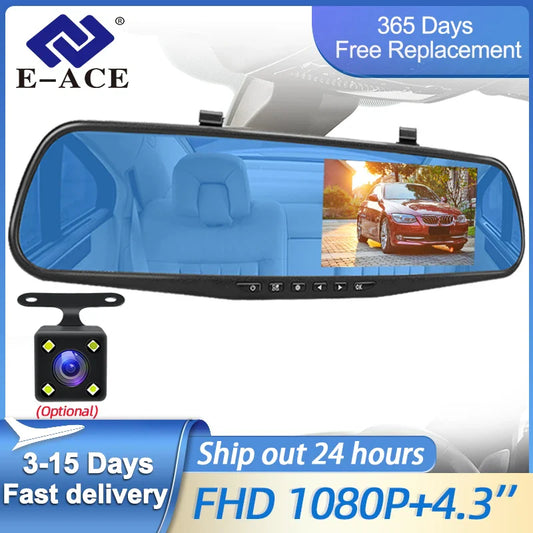 E‑ACE 4.3" Dashcam Car DVR Mirror – FHD 1080P with Optional Dual Lens