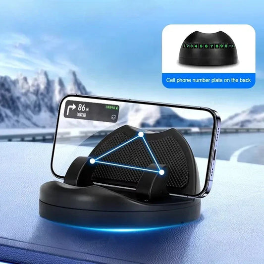 Dashboard Car Phone Mount – 360° Rotation Head-Up Holder with Luminous Number Plate