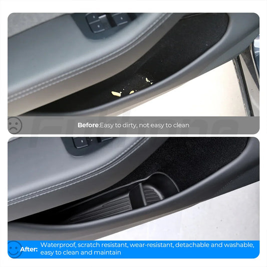 Futhope 4PCS Side Door Storage Box – For Tesla New Model Y Juniper 2025 Armrest Tray Organizer Front Door Handle Decoration